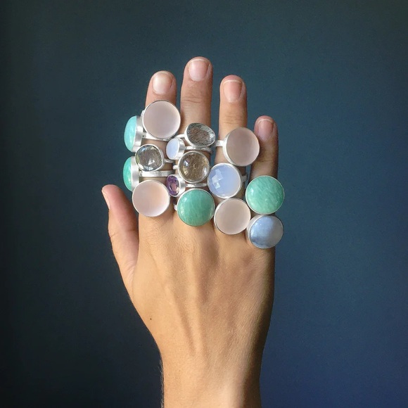 Chalcedony Blue Maxi Flat Band Sterling Silver Gemstone Ring - Emily Rose Gems - Picture 4 of 5